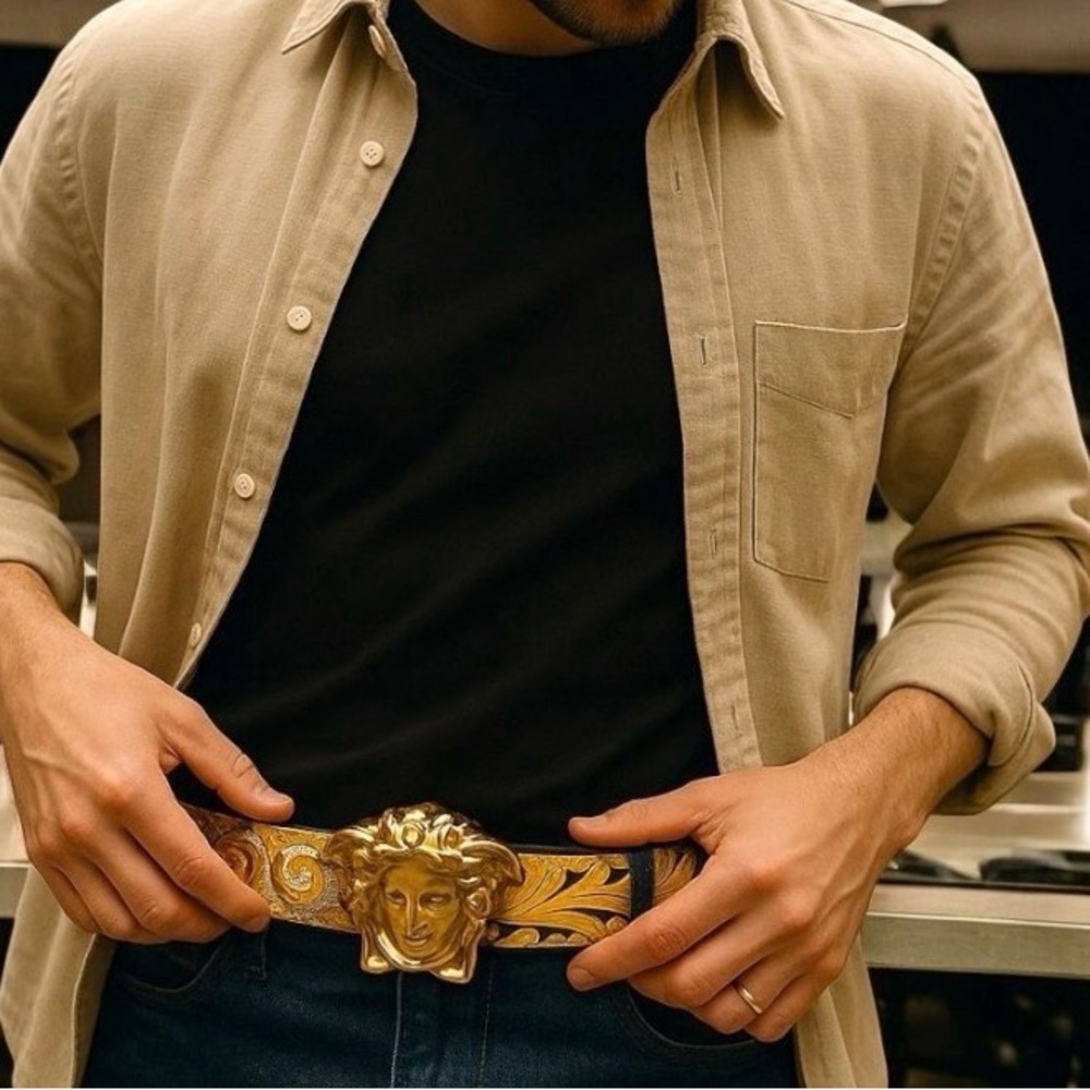 Versace Medusa Reversible Leather Belt Size 34 - Picture 5 of 5